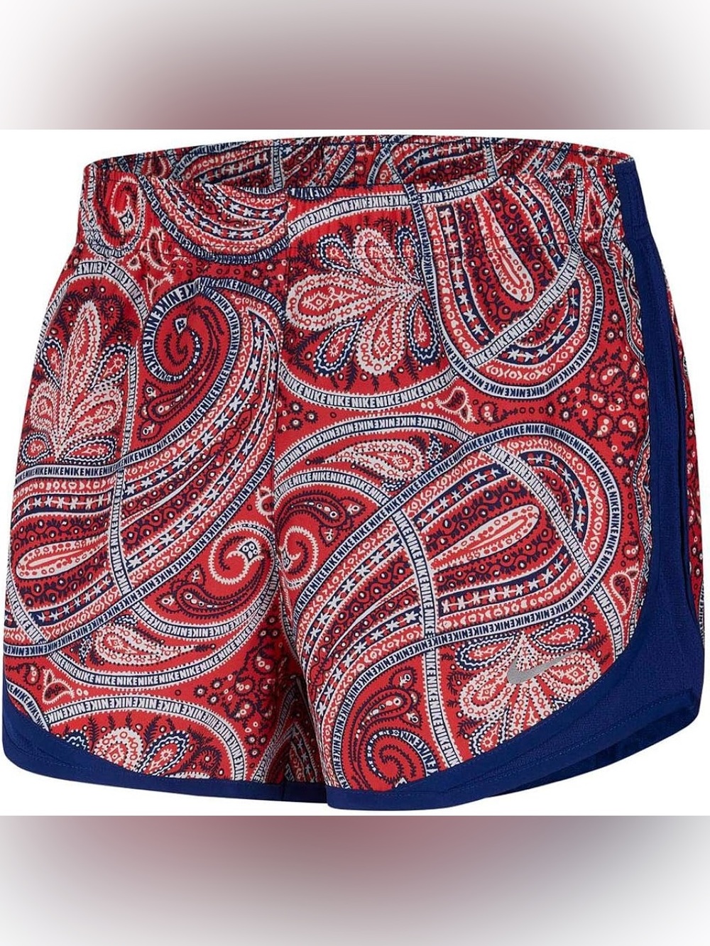Nike Tempo Dri-Fit Running Shorts XS Red Paisley Bandana Print Navy Blue